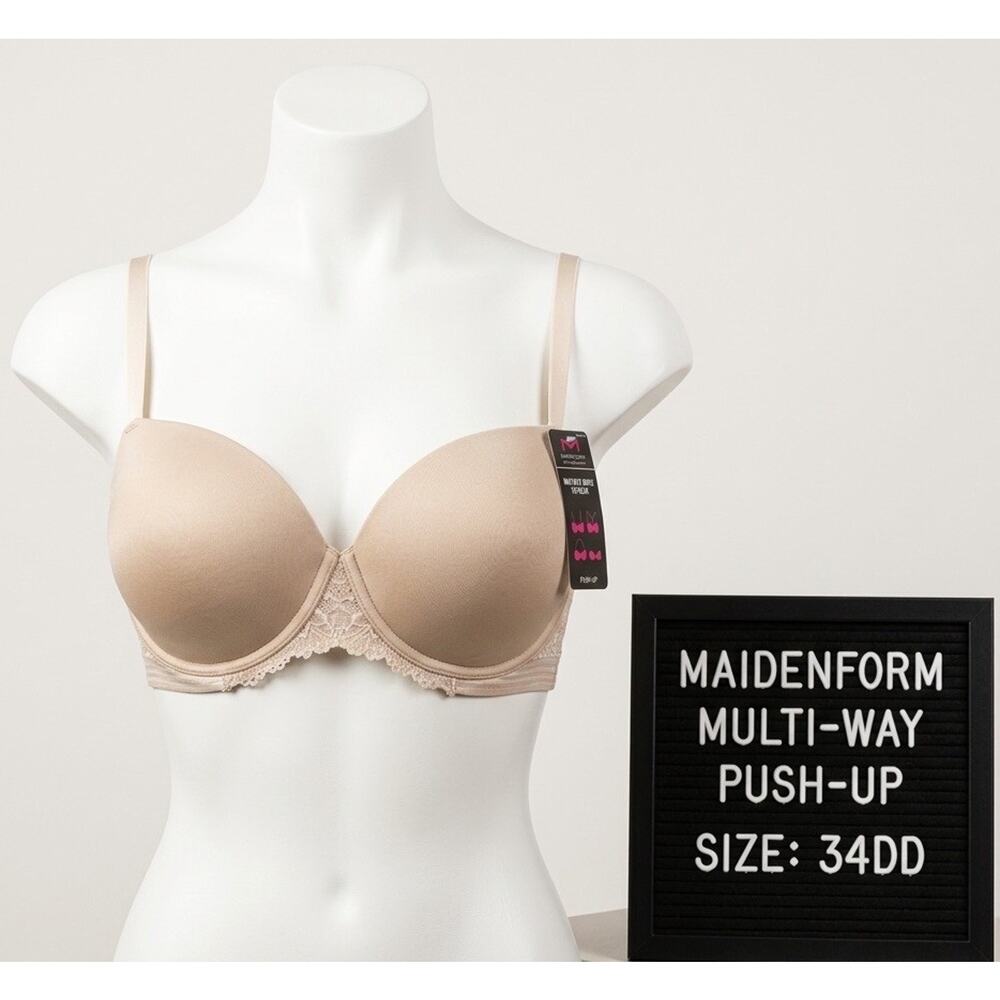 Maidenform Bra Multi-way Push-Up Lift Underwire #15763 Padded Support 40D Nude